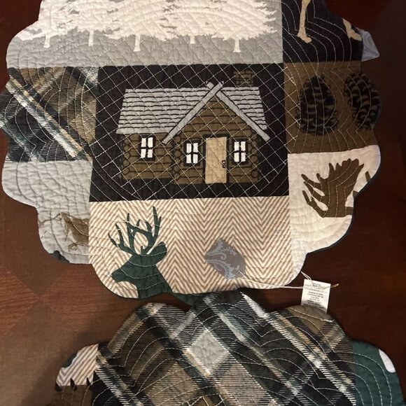 Rustic Lodge Cabin Quilted Placemats Set Of 4 Deer & Bear Design - Picture 4 of 6
